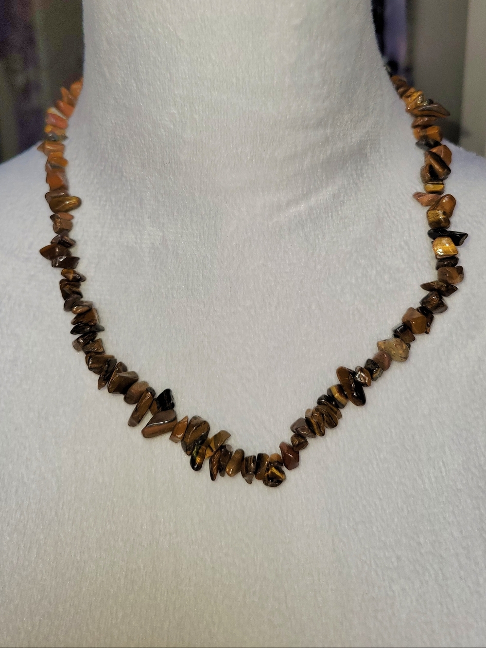 Natural Tiger's Eye Gemstone Chip Necklace 20" Long